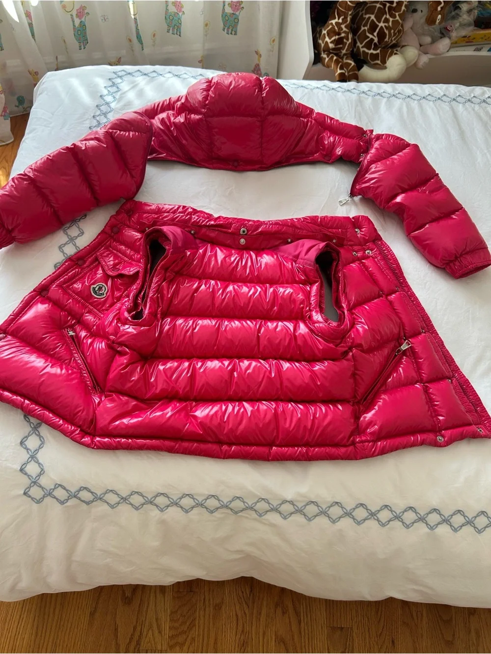 Moncler Kids Shiny Pink Quilted Puffer Jacket with Hood/Size 4 Girls/Vest